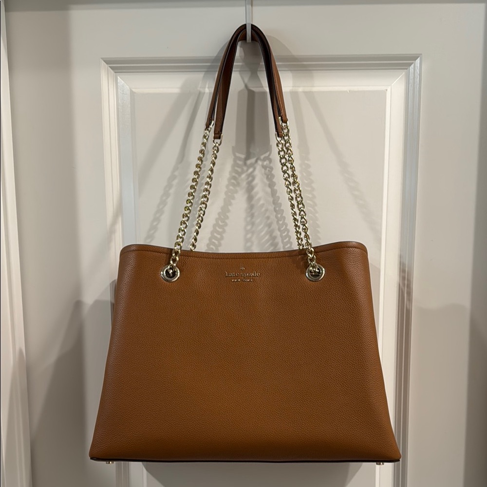 Kate Spade Brown Tote with Textured Leather and Chain Strap